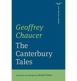 Book cover of 'The Canterbury Tales' by Geoffrey Chaucer with a blue and green color scheme.